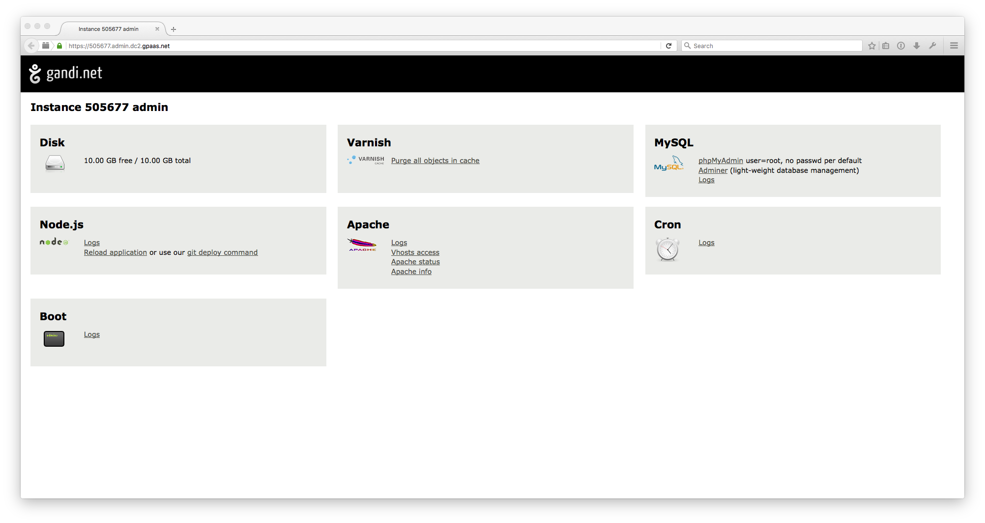 Gandi Instance Control Panel