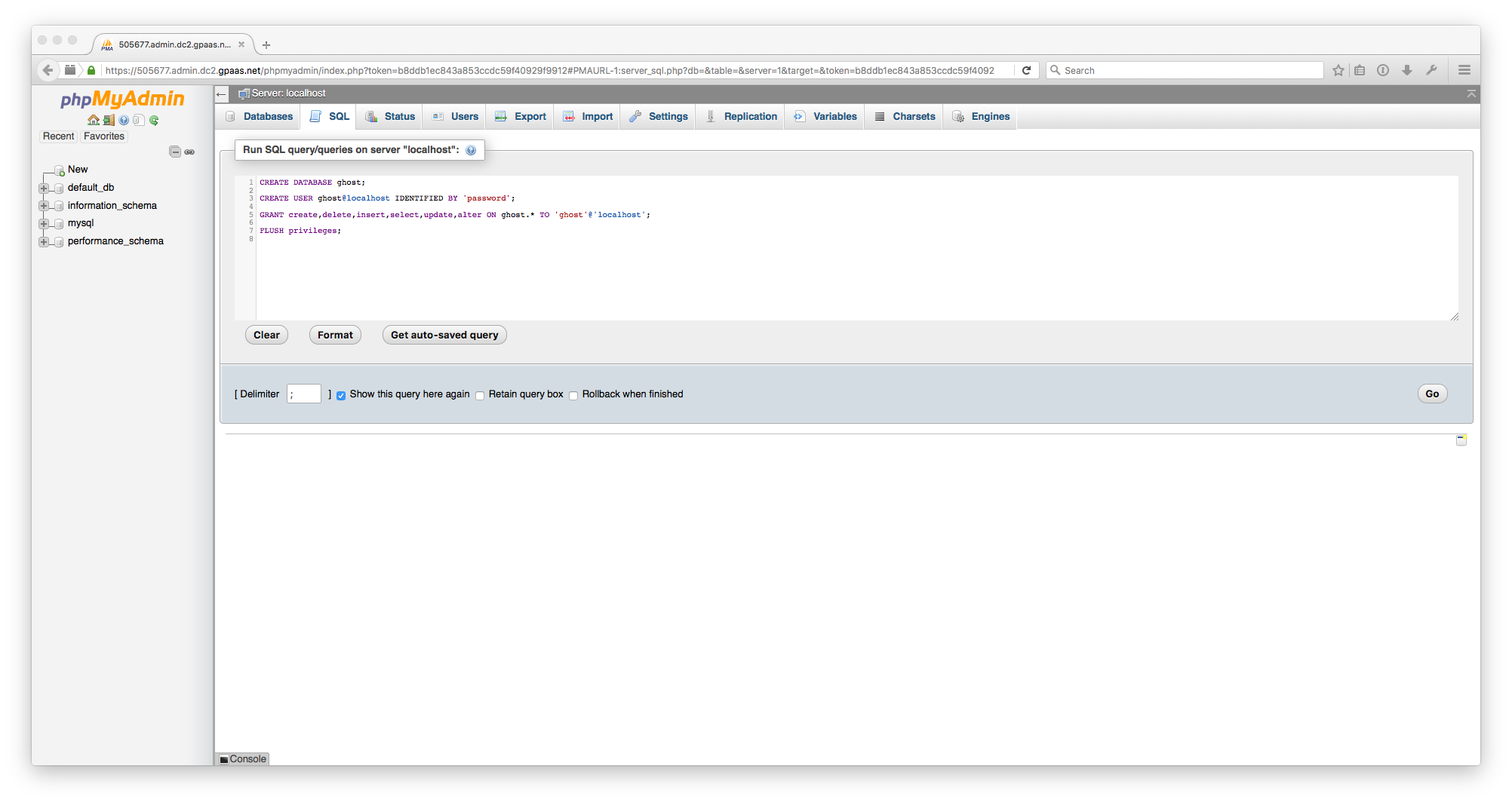 phpMyAdmin database, user and permissions setup